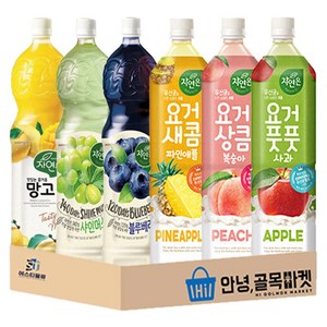 자연은 1.5L 음료 6종 세트 요거풋풋 ( 파인애플 복숭아 사과 ) 과일 주스 ( 망고 샤인머스캣 블루베리 )