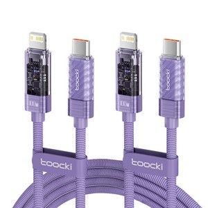 Toocki 전류차단 투명 C to 8핀 PD 20W 고속충전 케이블, 2개, 퍼플, 2m