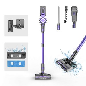 [최신형] Teendow 차이슨 무선청소기 스틱형 흡입력 좋은 진공청소기+물걸레 기트+1년보증, 퍼플, V07