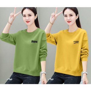 중년 여성 긴팔 티셔츠 봄 가을 루즈핏 레깅스 상의 캐주얼 얇은 맨투맨 긴팔티 기질 라운드 긴팔 티셔츠 CY