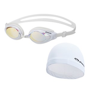 피닉스 아동 미러 수경 503JM + 스판수영모 SET, 화이트