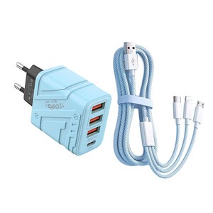 BIKASU 120W 초고속 충전기 4포트 고속충전 멀티 충전기 PD + USB 3in1 멀티 케이블