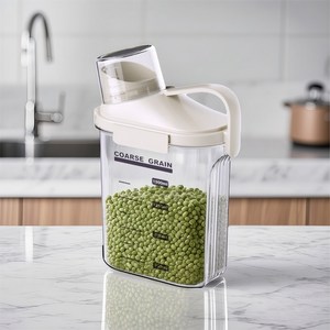 YEAAYE 밀폐 씨리얼 잡곡통, 1500ml, 크림 화이트, 1개