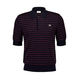 셀린느 스트라이프 반소매 폴로 셔츠, 블루계열+레드계열, L(KR 105)