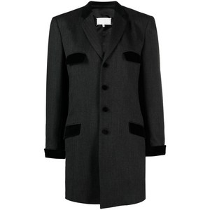 메종 마르지엘라 벨벳 트리밍 울 싱글 브레스티드 코트