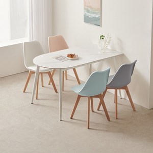 [라로퍼니처] [/착불배송] 에버 1350 반타원 포세린 통 세라믹 4인 식탁 세트 (식탁+의자4), 색상:화이트 2+스카이블루 2