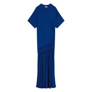 페라가모 개더 웨이스트 비대칭 데이 드레스