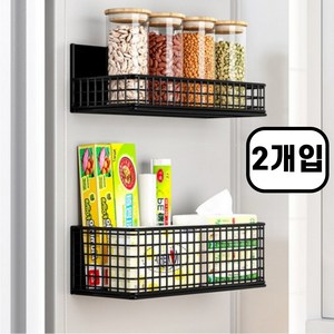 빌로아 자석 선반 냉장고 부착 수납함 2p, 블랙