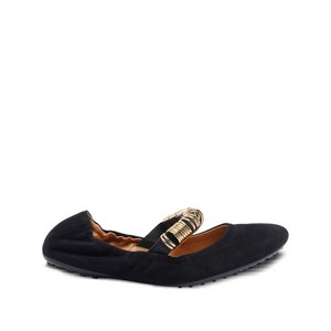 토즈 링 디테일 스웨이드 발레리나 플랫 슈즈, Europe 37.5(KR 245), 블랙계열