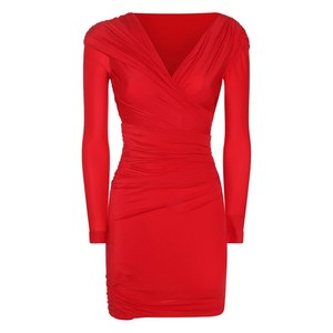 발렌시아가 긴소매 드레이프 미니 드레스