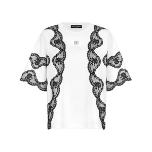 돌체앤가바나 DNA 레이스 디테일 반소매 티셔츠, 화이트계열+블랙계열, Italy 38(KR 33)
