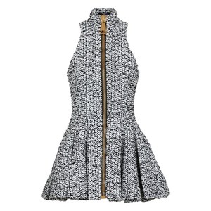 발망 지퍼 프런트 플레어 미니 드레스, 화이트계열+블랙계열, France 40(KR 66)