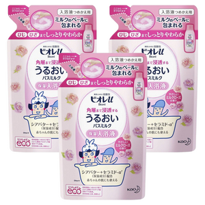 비오레 U 모이스처라이징 바스밀크 입욕액 밀크 로즈 향 리필용, 480ml, 3개