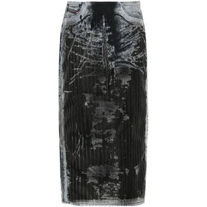 디젤 데프라페세1 데님 미디 스커트, 블랙계열+블루계열, Denim size 28(KR 71-72)