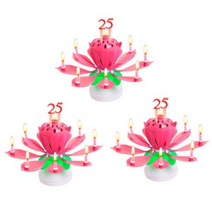 아이템하우스 생일축하 멜로디 연꽃초 + 숫자세트 2p 3개 1세트, 핑크3개