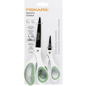 Fiskas 소프트 그립 티타늄 가위 만능 사무 예술 공예용 8 일자 손잡이 오렌지, 2 Pack (8인치+ 5인치)