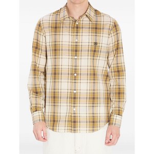 셀린느 체크 코튼 셔츠, 베이지계열+브라운계열, Collar (cm) 39