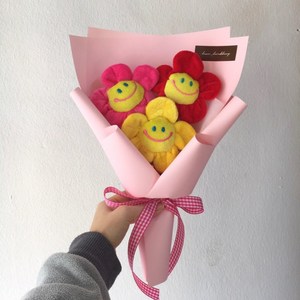 (주문제작) 애기리빙 스마일 인형 꽃다발, 포장지 연핑크, 1개