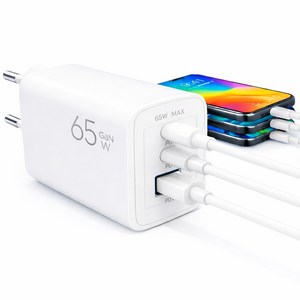 팝폰 3포트 GaN 65W PPS PD QC3.0 초고속2.0 멀티 충전기 + 100W 케이블 세트 TC65