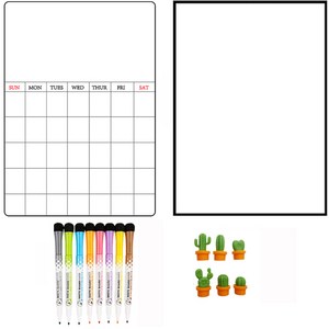 맑음 충전소 자석 스케줄 보드 화이트 A 무지화이트 마카8종 선인장 6종 1세트, 혼합색상