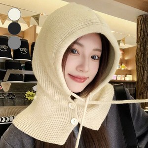 아이엔엠디 뽀송 후드 넥워머 니트 끈조절 리본 페이크후드 모자