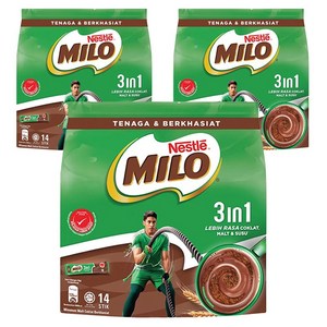 MILO 3 인 1 밀크초콜릿 코코아 파우더, 33g, 14개입, 3개
