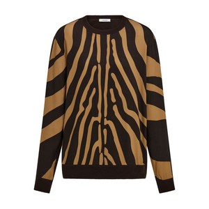 페라가모 애니멀 프린트 패널 스웨터, 브라운계열+브라운계열, Standard M(KR 77)