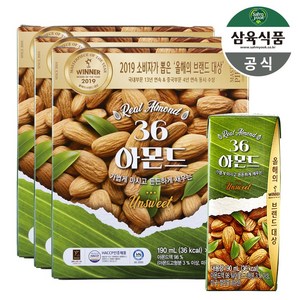 삼육식품 36 아몬드 언스위트 190ml, 48개