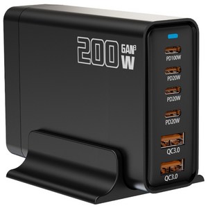ANYOU 200w GaN LED 디스플레이 4C2A 6포트 C타입 PD3.0 PPS 초고속 멀티충전기