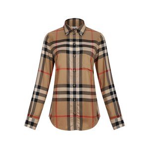 버버리 체크 패턴 코튼 셔츠, 베이지계열, UK 4(KR 44)