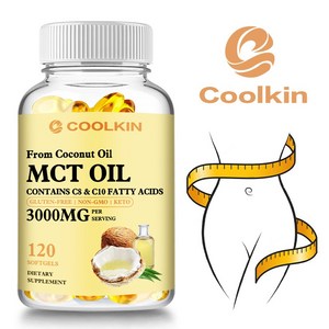 C8 및 C10 지방산 함유 COOLKIN MCT 오일 뇌 및 체중 감소를 위한 3000mg - Non-GMO, 2박스, 120정