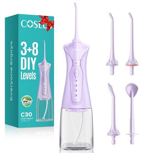 코슬루스 3+8 모드 무선 구강세정기 IPX7 급방수 + 4개노즐팁