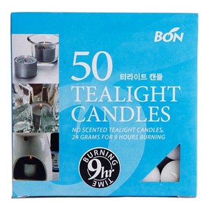 [BON Candle] 무향 흰색 티라이트 캔들 9시간 연소 24g 50개 멀티팩 결혼식 파티 분위기 연출용 양초, 1.2kg, 1개