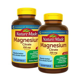 네이처메이드 구연산마그네슘 250mg 퍼서빙 소프트젤 Natue Made Magnesium Citate, 2개, 120정