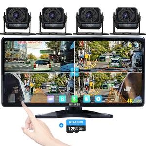 WINANON 10.36인치 4채널 터치 화물차 블랙박스 AI 사람감지 시스템 800만화소 고화질 1080P 트럭 차량 풀세트+128G