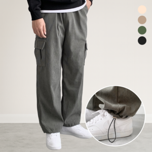 핏노블 남자 코듀로이 카고바지 밴딩 와이드팬츠