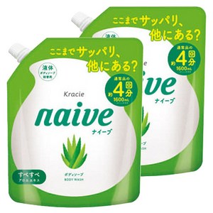 나이브 바디 솝 알로에 산뜻한 시트러스 그린 리필, 1.6L, 2개