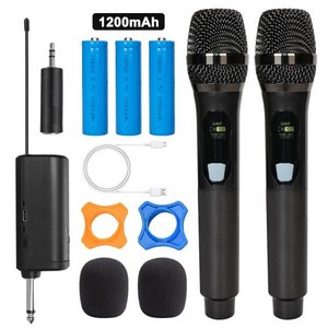 휴대용마이크 수업용 노래 마이크 충전식 무선 마이크 배터리 2000mAh UHF 듀얼 핸드헬드 수신기 포함 노래, 03 UHF08-2-1200