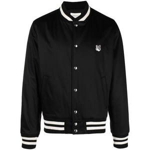 메종키츠네 로고 패치 새틴 봄버 재킷