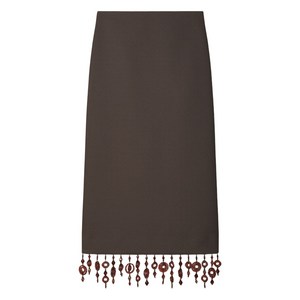 토리 버치 장식 크레이프 미디 스커트, 브라운계열, US 4(KR S/M)