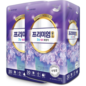 프리미엄골드3겹 데코 화장지 천연펄프 함유, 30롤, 30m, 2개