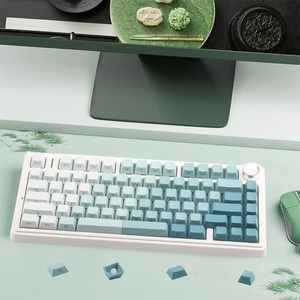 PBT 키캡 - 파란색 측면 인쇄 키캡 세트 이중 글꼴 투광 키캡 체리 실루엣 121키 기계식 키보드 그라데이션 파란색