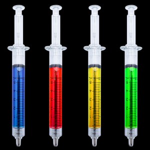 주사기 볼펜 칼라 4색 학원 교회 선물용 캐릭터 잘써지는 필기감좋은 부드러운 판촉용 펜, 2-1. 주사기 형광펜 / 옐로우