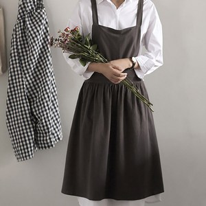 뷰몰 린넨 유럽풍 원피스 감성 앞치마, 1개, 차콜