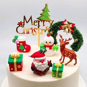 크리스마스 케이크 장식 세트 - 미니 케이크 만들기 소품 8개 - 귀여운 크리스마스 선물