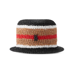 버버리 스트라이프 라피아 버킷 햇, M(KR 600), 블랙계열+브라운계열