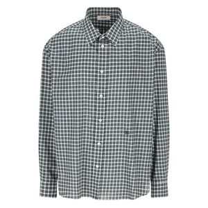 셀린느 타탄 패턴 코튼 셔츠, 그린계열+화이트계열, Collar (cm) 38