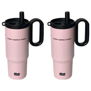 Tiger Pavilion 손잡이 빨대 텀블러, 720ml, 핑크, 2개