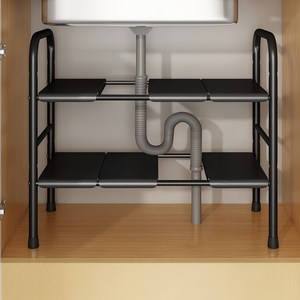 Tiger Pavilion 폭조절 싱크대 하부장 정리선반 2단 6보드, 블랙, 88x25x48.5..., 1개