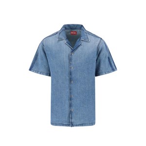 디젤 반소매 데님 셔츠, 블루계열+화이트계열, Standard S